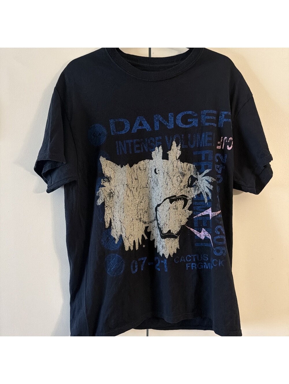 Travis Scott x Fragment Danger Tee Washed Black Size M Cactus Jack Tiger Lion